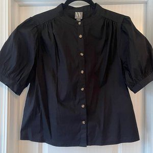 LIKE NEW Worthington Black Cropped Poplin Top, Size Petite L